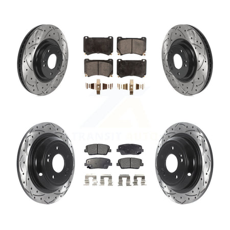 Front Rear Drilled Slot Disc Brake Rotor & Semi-Metallic Pad Kit For Hyundai Genesis 4.6L KDF-100826