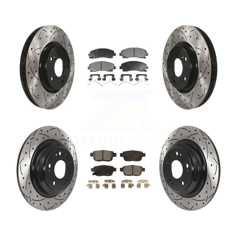 Front Rear Coat Drill Slot Disc Brake Rotors Semi-Metallic Pad Kit For 2009-2014 Acura TL KDF-100833