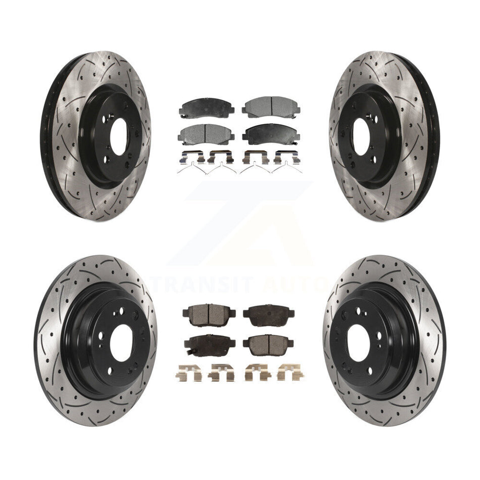 Front Rear Coat Drill Slot Disc Brake Rotors Semi-Metallic Pad Kit For 2009-2014 Acura TL KDF-100833