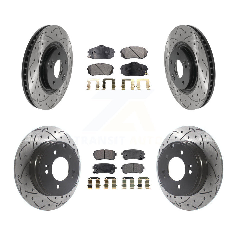 Front Rear Drilled Slot Brake Rotors Semi-Metallic Pad Kit For Hyundai Tucson Kia Cadenza KDF-100838