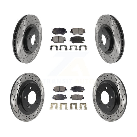Front Rear Drilled Slot Brake Rotor Semi-Metallic Pad Kit For 16-17 Hyundai Azera Limited KDF-100844