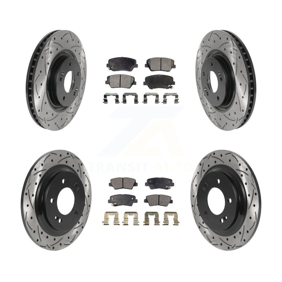 Front Rear Drilled Slot Brake Rotor Semi-Metallic Pad Kit For 16-17 Hyundai Azera Limited KDF-100844