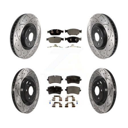 Front Rear Coat Drill Slot Disc Brake Rotors Semi-Metallic Pad Kit For Audi A6 Quattro A7 KDF-100850