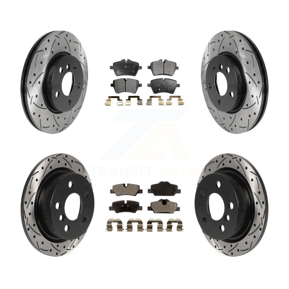 Front Rear Coated Drilled Slotted Disc Brake Rotors Semi-Metallic Pad Kit For Mini Cooper KDF-100860