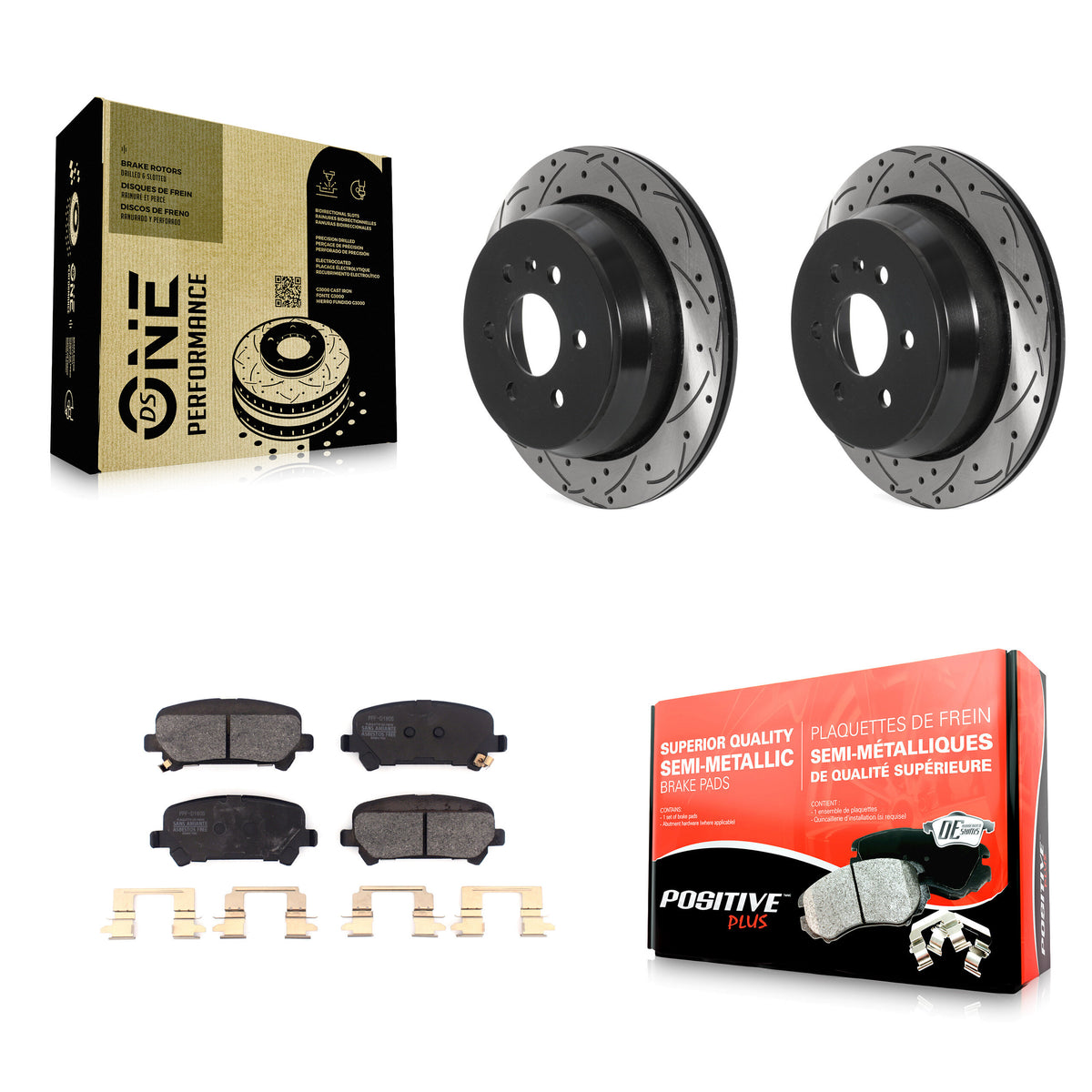 Rear Drill Slot Disc Brake Rotors Semi-Metallic Pad Kit For Chevrolet Colorado GMC Canyon KDF-100880