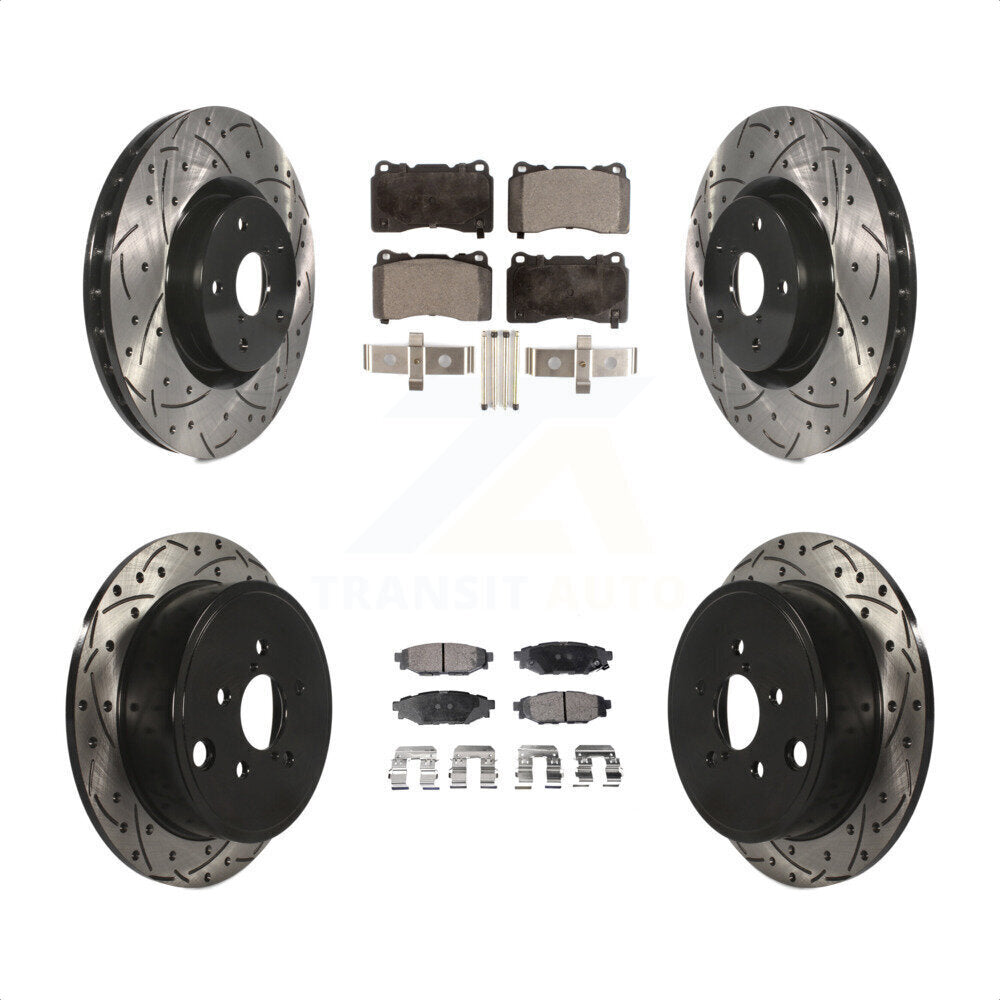 Front Rear Coated Drilled Slotted Disc Brake Rotor & Semi-Metallic Pad Kit For Subaru WRX KDF-100936