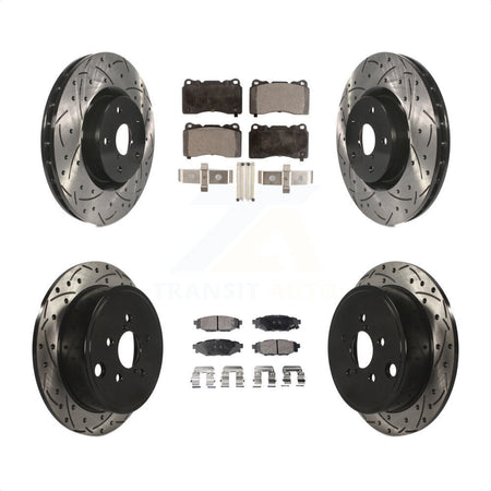 Front Rear Coated Drilled Slotted Disc Brake Rotor & Semi-Metallic Pad Kit For Subaru WRX KDF-100936