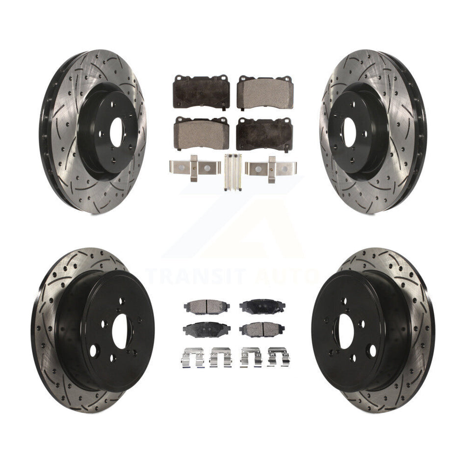 Front Rear Coated Drilled Slotted Disc Brake Rotor & Semi-Metallic Pad Kit For Subaru WRX KDF-100936