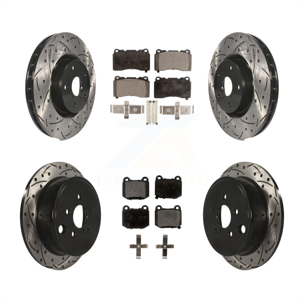 Front Rear Coated Drilled Slotted Disc Brake Rotor & Semi-Metallic Pad Kit For Subaru WRX KDF-100937