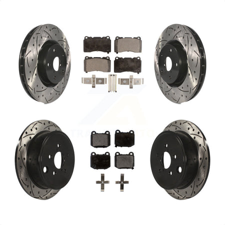 Front Rear Coated Drilled Slotted Disc Brake Rotor & Semi-Metallic Pad Kit For Subaru WRX KDF-100937