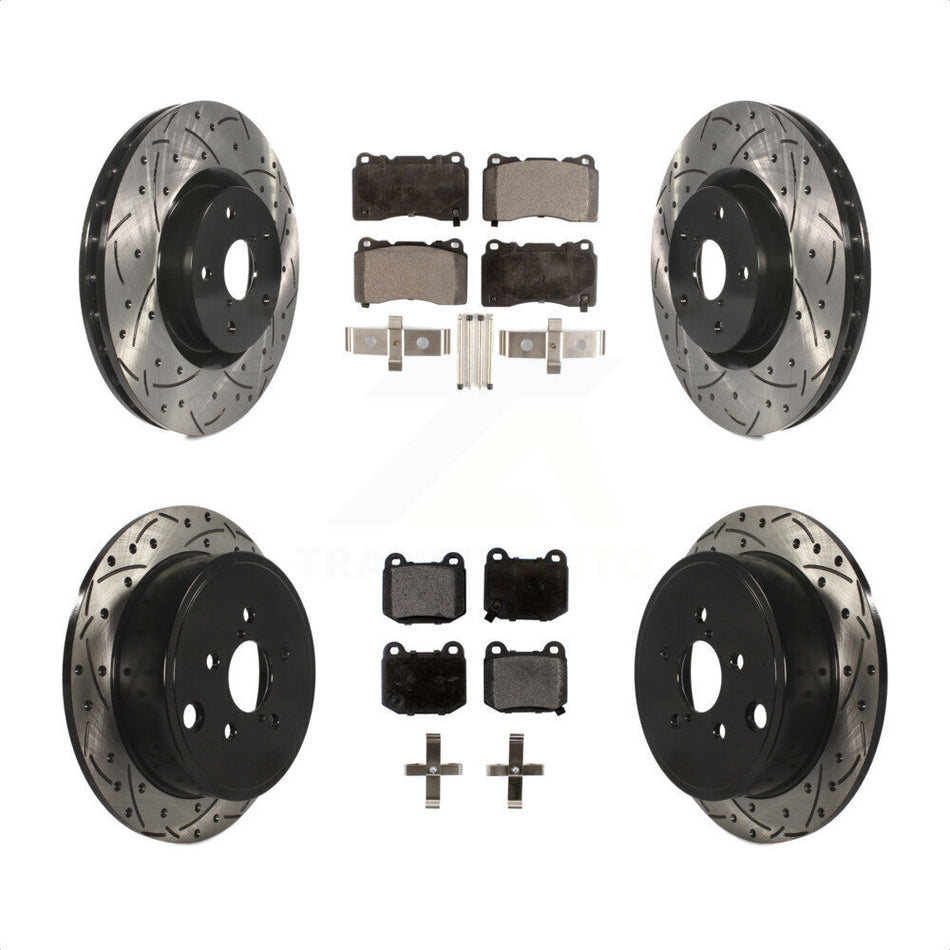 Front Rear Coated Drilled Slotted Disc Brake Rotor & Semi-Metallic Pad Kit For Subaru WRX KDF-100937