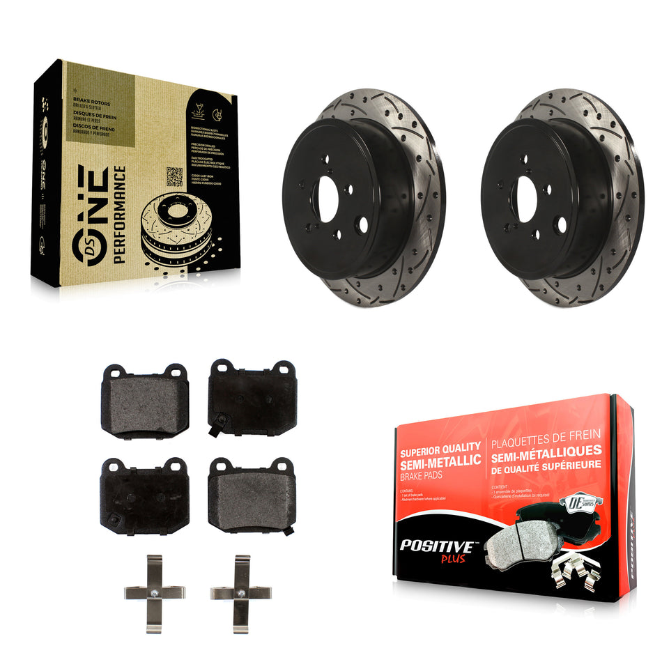 Rear Drill Slot Brake Rotors Semi-Metallic Pad Kit For Subaru WRX With 17" Factory Wheels KDF-100940