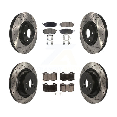 Front Rear Coated Drilled Slotted Disc Brake Rotors Semi-Metallic Pad Kit For Nissan 370Z KDF-100959