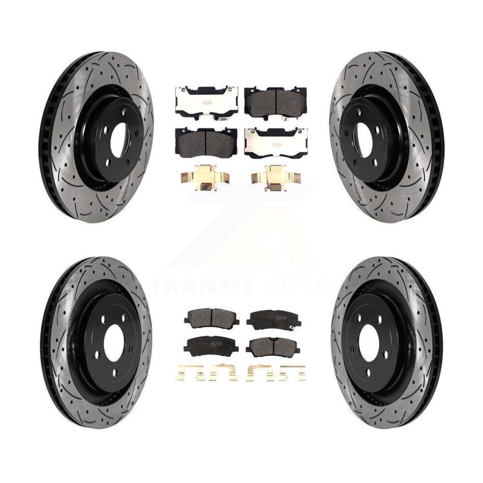 Front Rear Coated Drilled Slotted Disc Brake Rotor Semi-Metallic Pad Kit For Ford Mustang KDF-101019