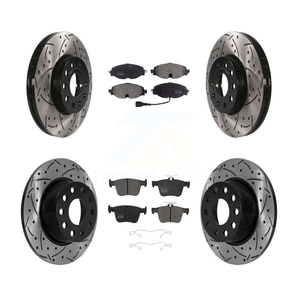 Front Rear Drilled Slot Disc Brake Rotors Semi-Metallic Pad Kit For Volkswagen Jetta Taos KDF-101026