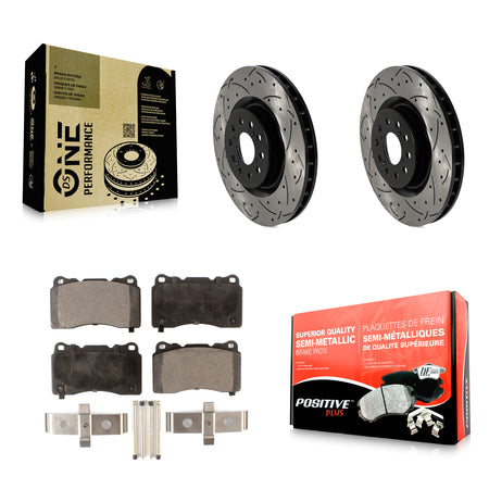 Front Drill Slot Disc Brake Rotors Semi-Metallic Pad Kit For 2017-2020 Honda Civic Type R KDF-101040