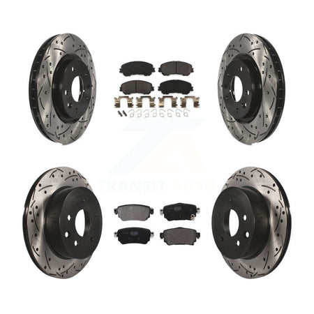 Front Rear Drilled Slot Brake Rotor & Semi-Metallic Pad Kit For 2019 Nissan Rogue Sport S KDF-101042