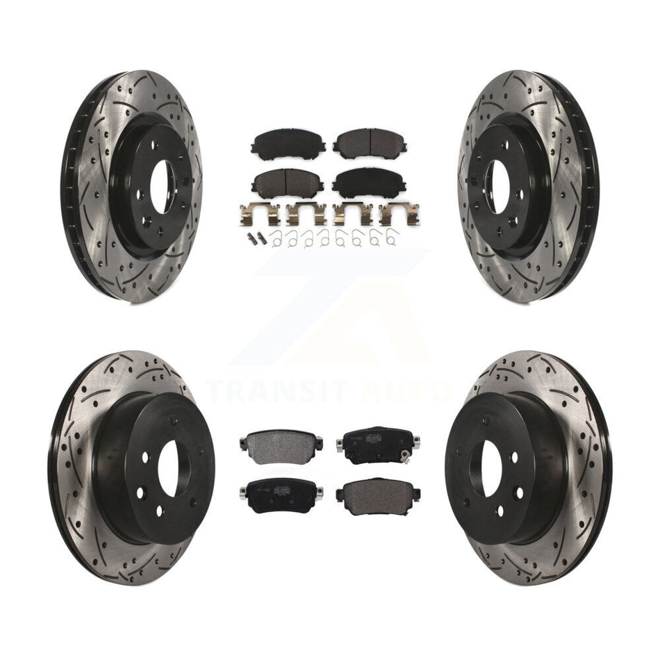 Front Rear Drilled Slot Brake Rotor & Semi-Metallic Pad Kit For 2019 Nissan Rogue Sport S KDF-101042