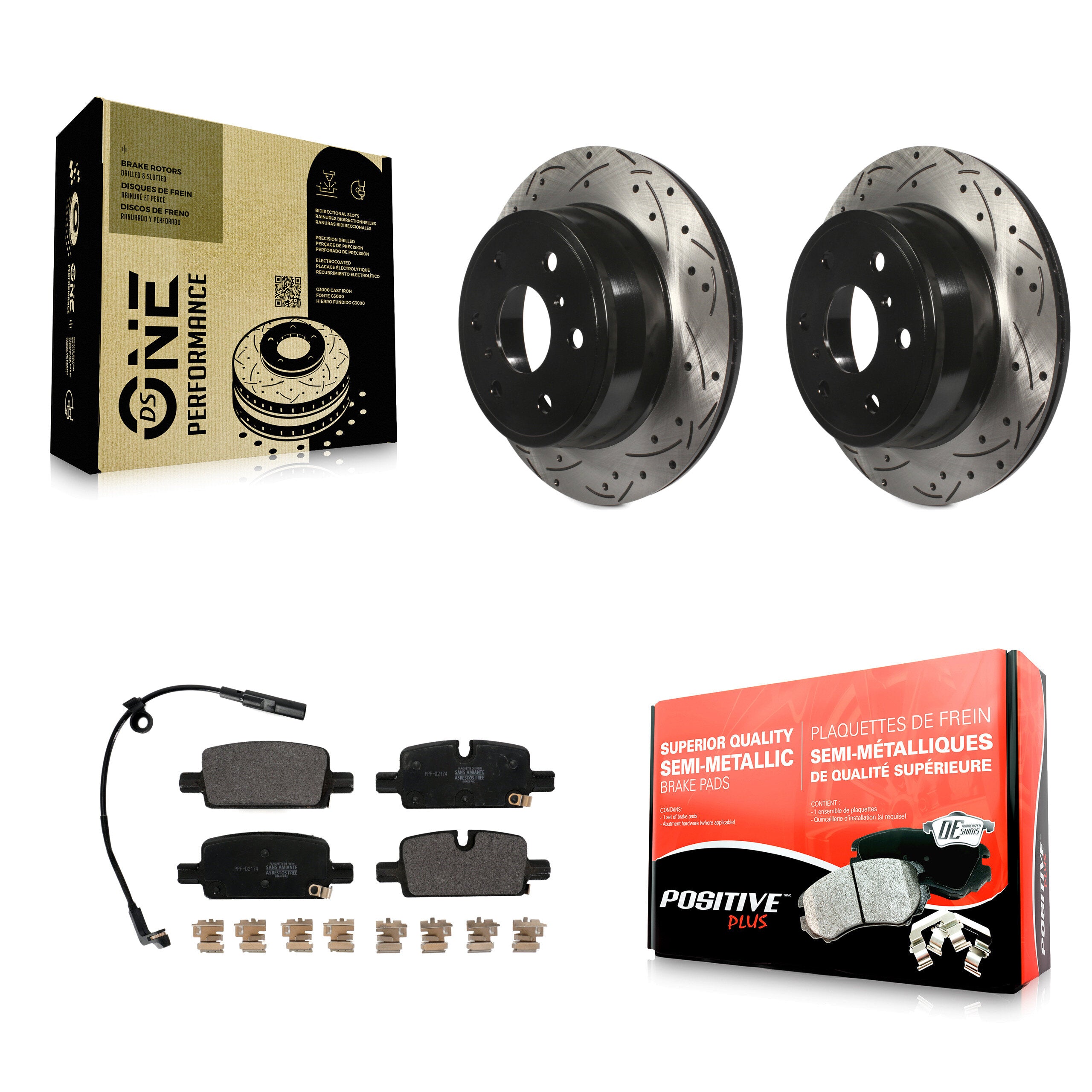 Rear Coated Drilled Slotted Disc Brake Rotors & Semi-Metallic Pad Kit For GMC Sierra 1500 KDF-101049