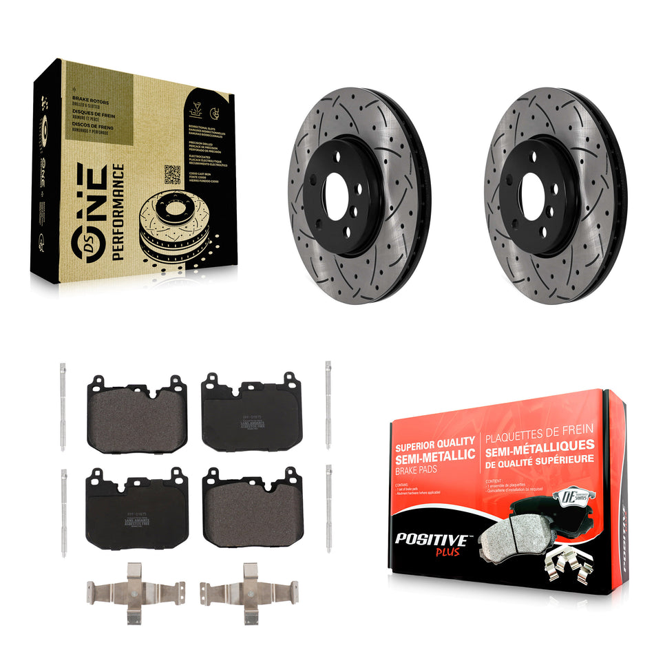 Front Drilled Slot Brake Rotors Semi-Metallic Pad Kit For 2017-2020 Mini Cooper Clubman S KDF-101085