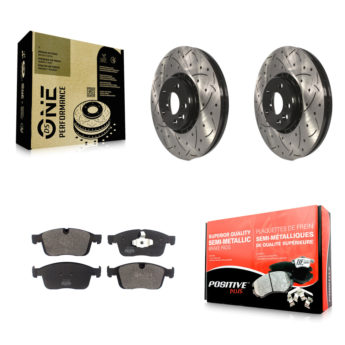 Front Coated Drilled Slotted Disc Brake Rotors And Semi-Metallic Pads Kit For Volvo XC60 KDF-101094