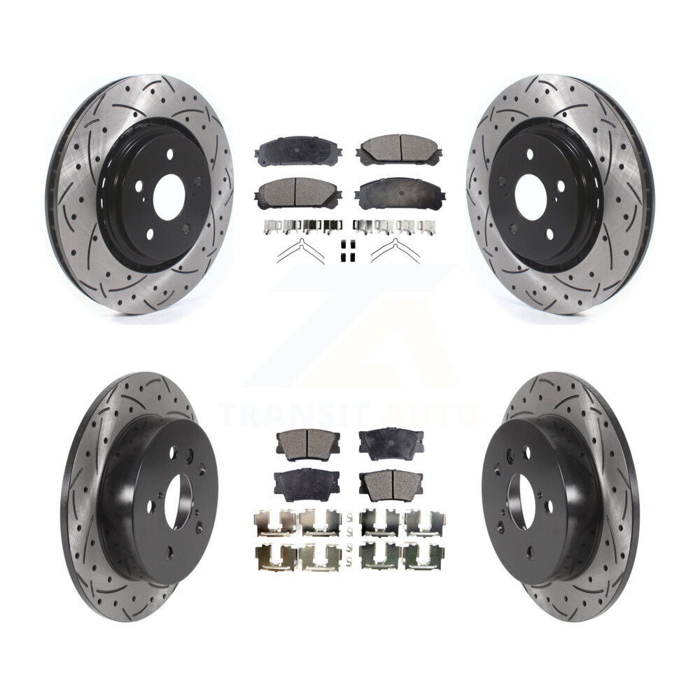 Front Rear Drilled Slot Disc Brake Rotors Semi-Metallic Pad Kit For 2022 Toyota Camry TRD KDF-101099