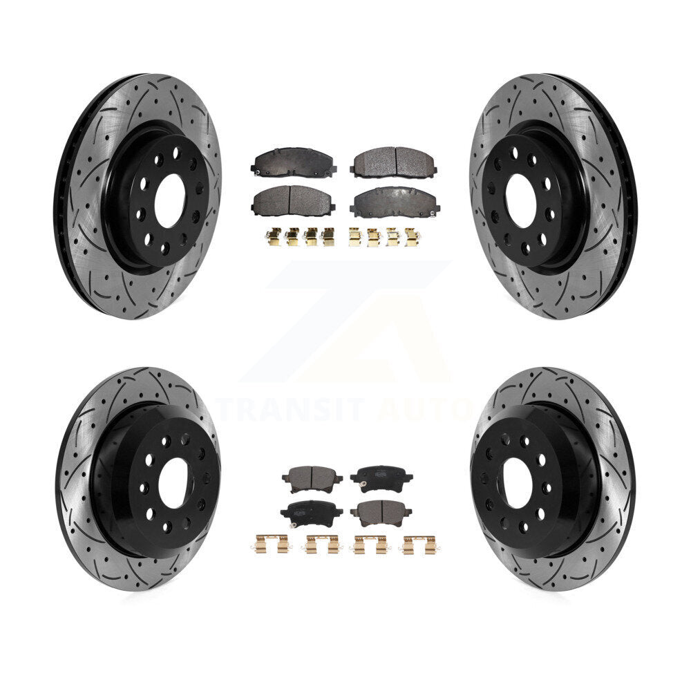 Front Rear Coated Drilled Slot Disc Brake Rotor & Semi-Metallic Pad Kit For Jeep Wrangler KDF-101100