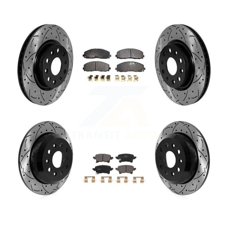 Front Rear Coated Drilled Slot Disc Brake Rotor & Semi-Metallic Pad Kit For Jeep Wrangler KDF-101100