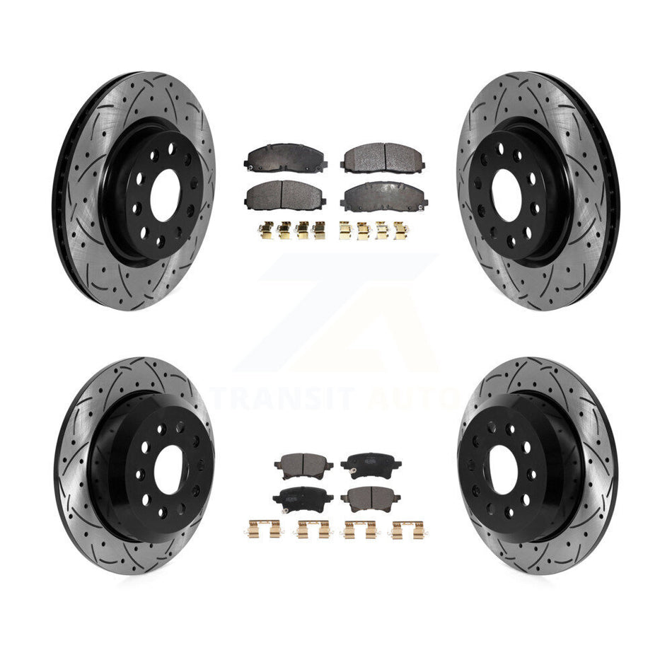Front Rear Coated Drilled Slot Disc Brake Rotor & Semi-Metallic Pad Kit For Jeep Wrangler KDF-101100