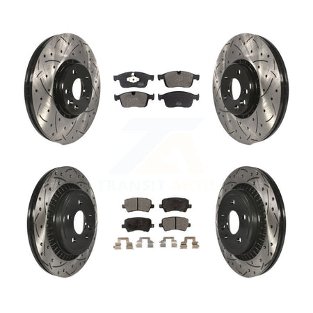 Front Rear Coated Drilled Slotted Disc Brake Rotor & Semi-Metallic Pad Kit For Volvo XC60 KDF-101102