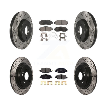 Front Rear Coated Drilled Slotted Disc Brake Rotor & Semi-Metallic Pad Kit For Honda CR-V KDF-101105