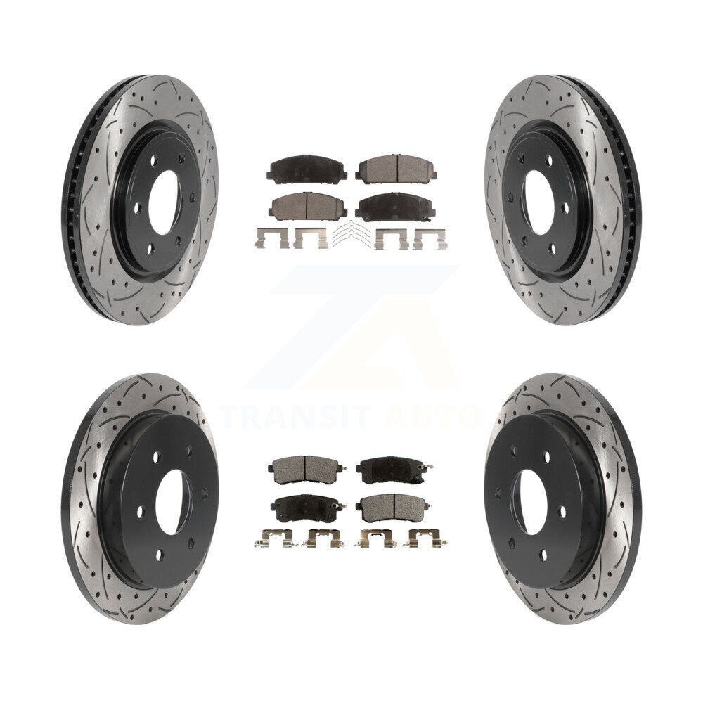 Front Rear Coated Drilled Slot Disc Brake Rotor & Semi-Metallic Pad Kit For Nissan Armada KDF-101106