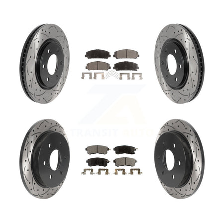 Front Rear Coated Drilled Slot Disc Brake Rotor & Semi-Metallic Pad Kit For Nissan Armada KDF-101106