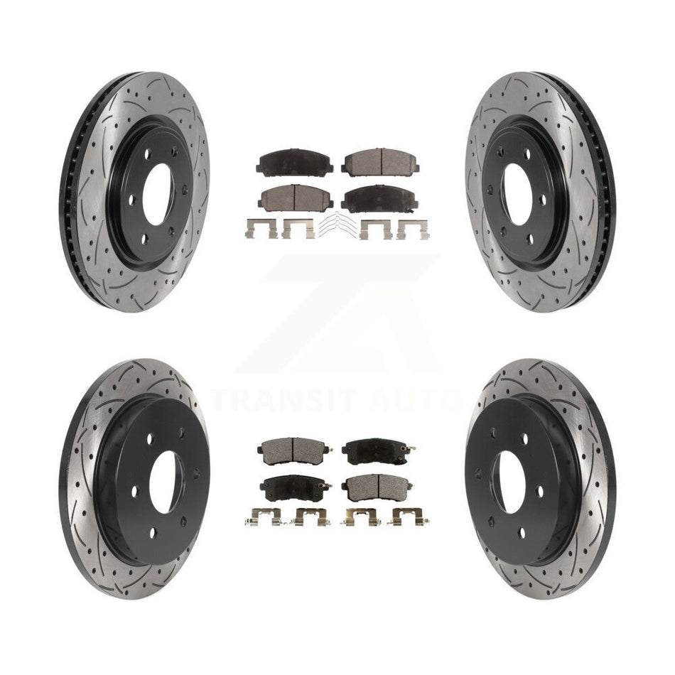 Front Rear Coated Drilled Slot Disc Brake Rotor & Semi-Metallic Pad Kit For Nissan Armada KDF-101106
