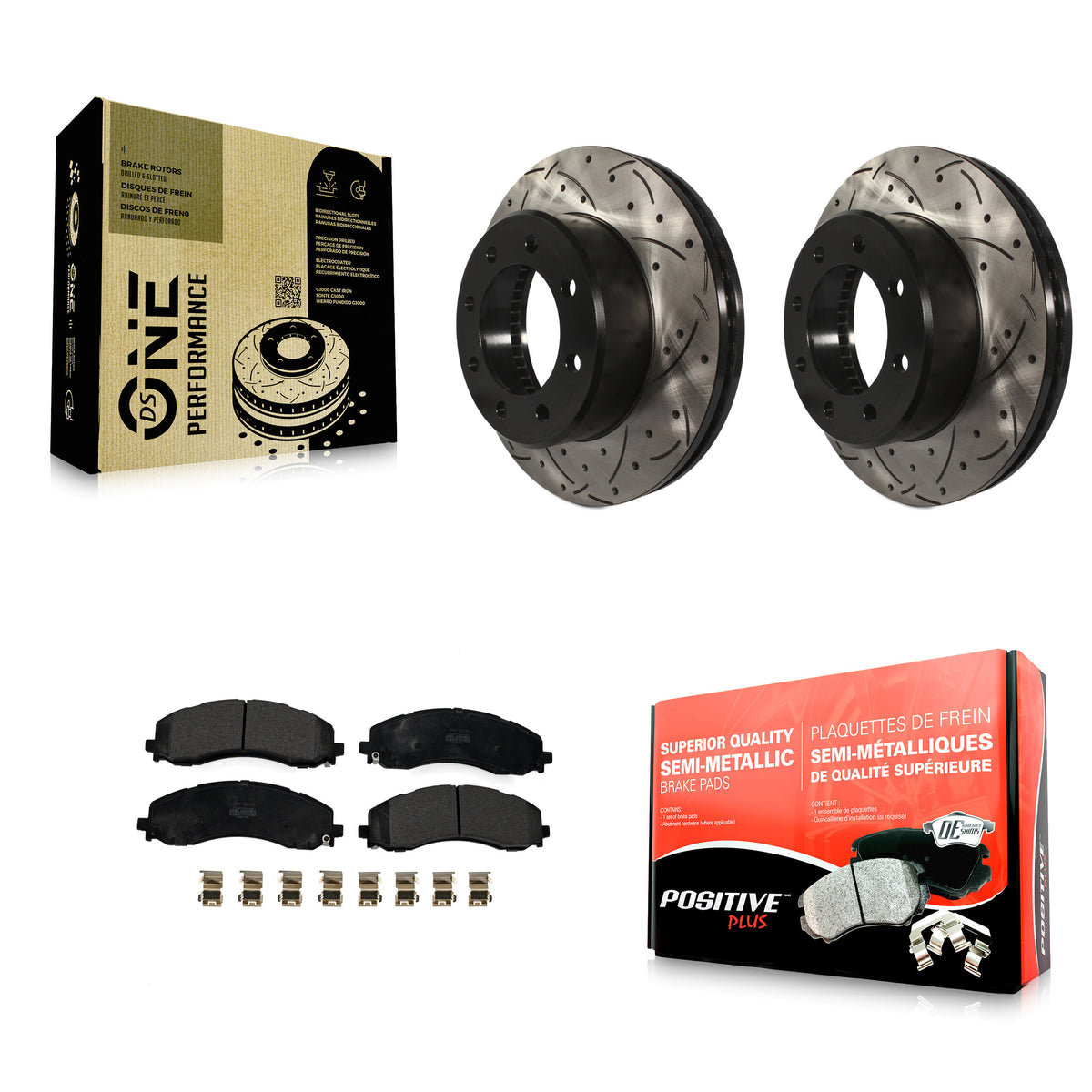 Front Coated Drilled Slotted Disc Brake Rotor And Semi-Metallic Pad Kit For Ram 2500 3500 KDF-101111