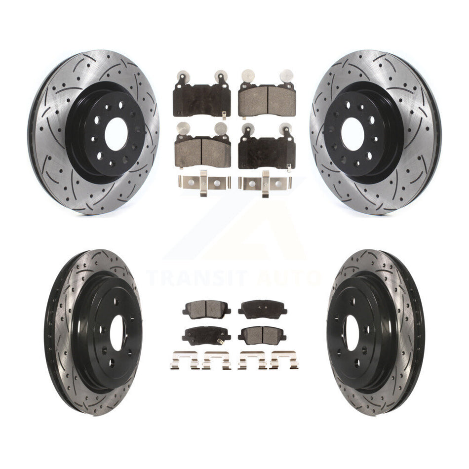 Front Rear Coated Drilled Slotted Disc Brake Rotor Semi-Metallic Pad Kit For Cadillac CTS KDF-101113