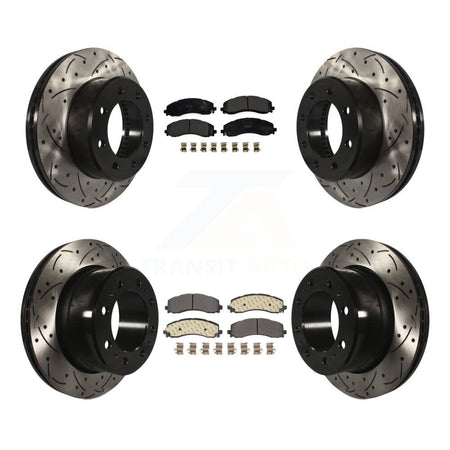 Front Rear Coated Drilled Slot Disc Brake Rotor & Semi-Metallic Pad Kit For Ram 2500 3500 KDF-101114