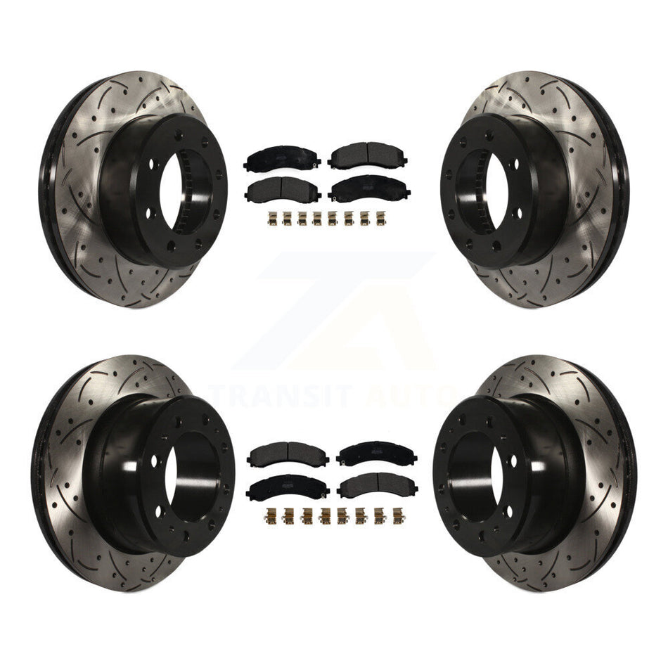 Front Rear Coated Drilled Slotted Disc Brake Rotor And Semi-Metallic Pad Kit For Ram 3500 KDF-101115