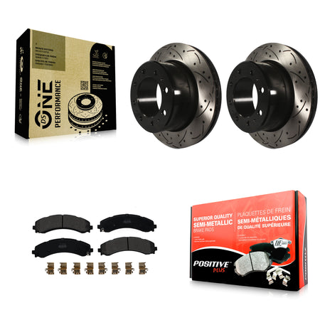 Rear Drill Slot Disc Brake Rotor Semi-Metallic Pad Kit For Ram 3500 With Dual Wheels KDF-101117