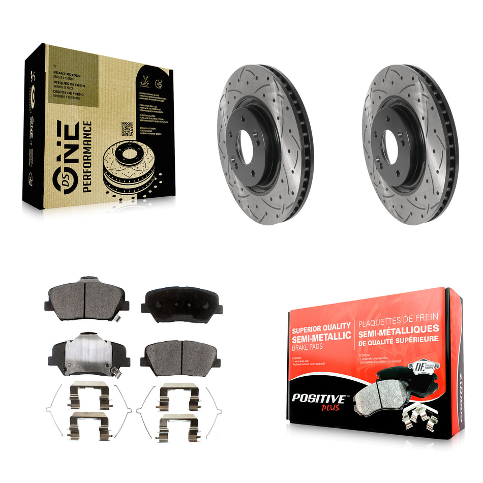 Front Coated Drill Slot Disc Brake Rotor Semi-Metallic Pad Kit For 2019-2022 Hyundai Nexo KDF-101122