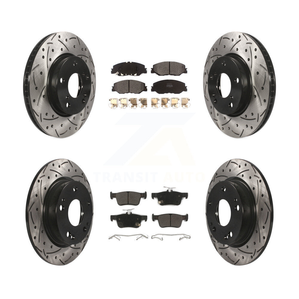 Front Rear Coated Drilled Slotted Disc Brake Rotors Semi-Metallic Pad Kit For Honda Civic KDF-101124