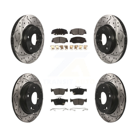 Front Rear Coated Drilled Slotted Disc Brake Rotors Semi-Metallic Pad Kit For Honda Civic KDF-101124