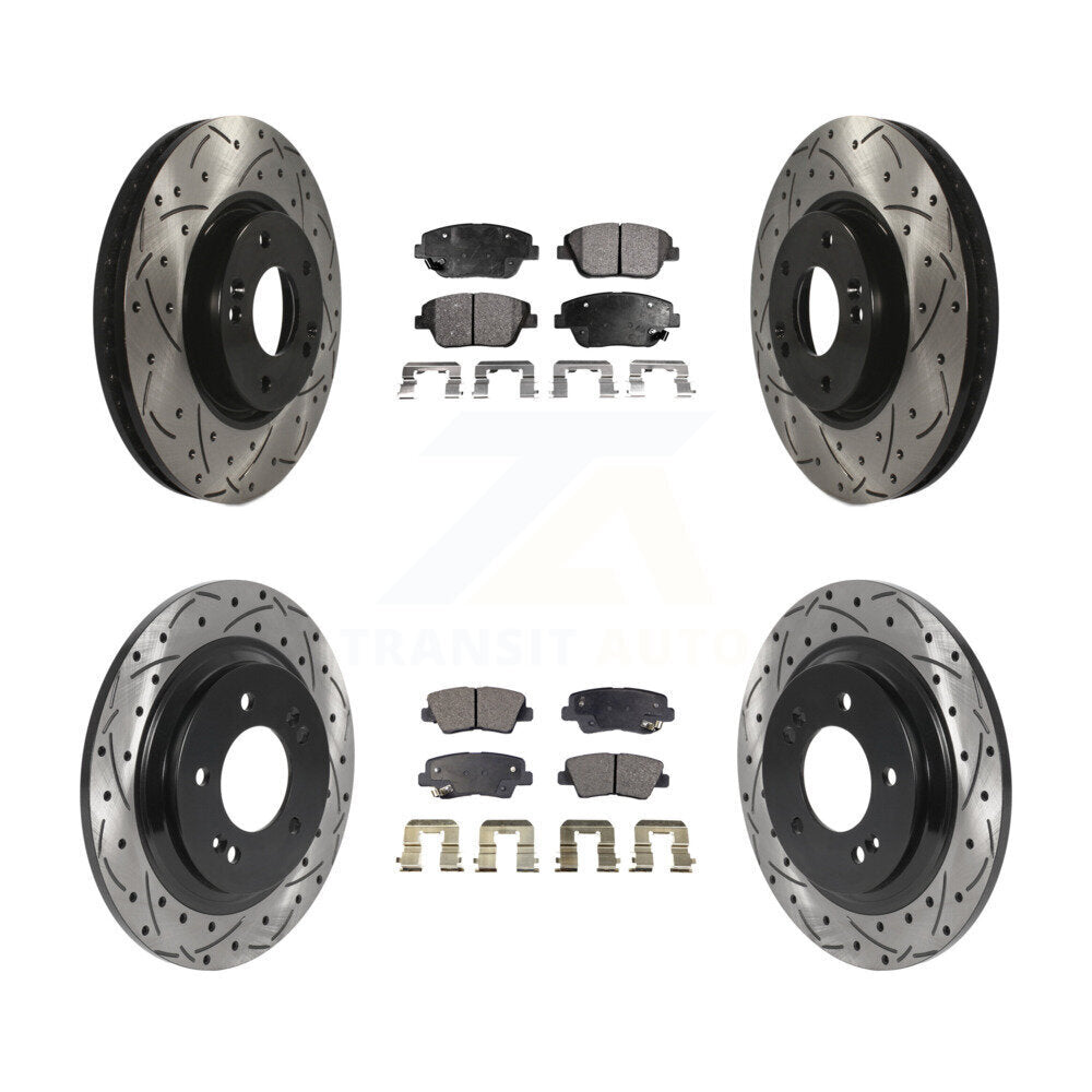 Front Rear Coated Drilled Slot Disc Brake Rotors Semi-Metallic Pad Kit For Hyundai Sonata KDF-101128