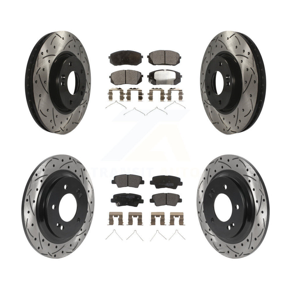 Front Rear Coated Drilled Slot Disc Brake Rotors Semi-Metallic Pad Kit For Hyundai Sonata KDF-101129