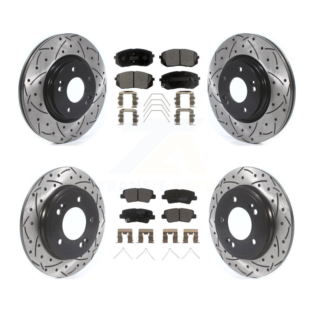 Front Rear Drilled Slot Brake Rotors Semi-Metallic Pad Kit For Kia Forte Hyundai Veloster KDF-101138
