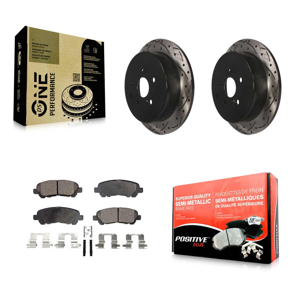Rear Coated Drilled Slotted Disc Brake Rotors Semi-Metallic Pad Kit For Toyota Highlander KDF-101143
