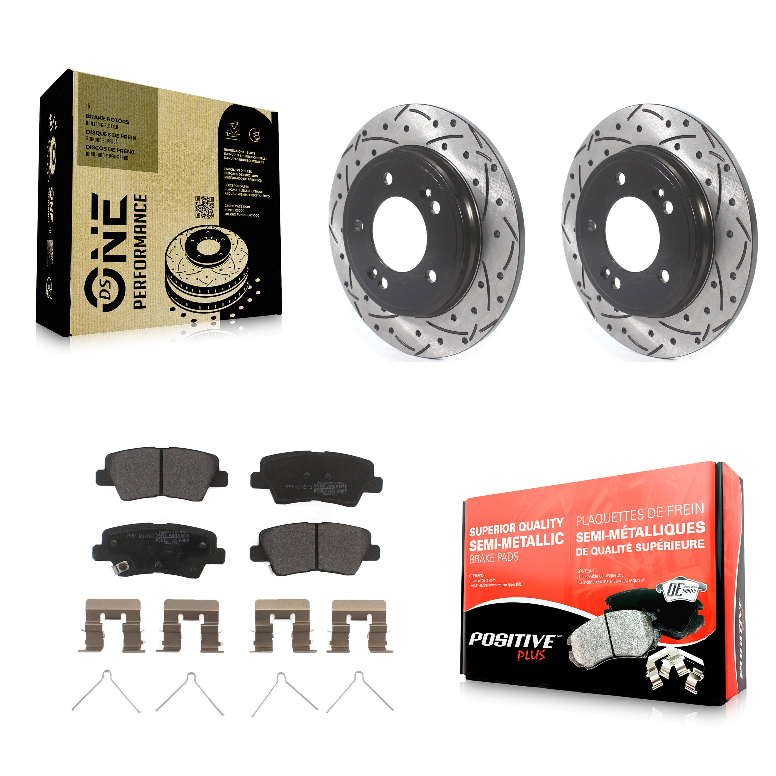 Rear Drilled Slot Brake Rotor Semi-Metallic Pad Kit For Kia Forte Hyundai Veloster Forte5 KDF-101144