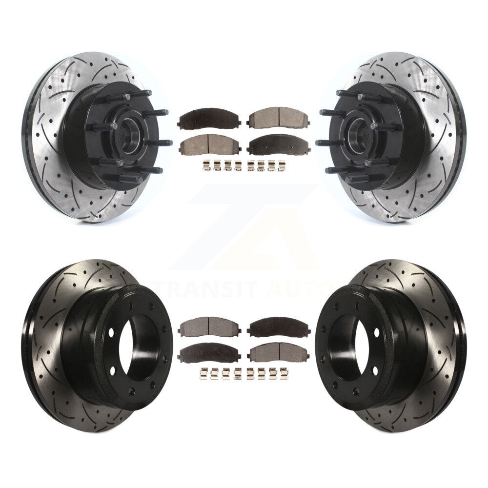 Front Rear Drilled Slot Brake Rotor Semi-Metallic Pad Kit For Ford F-350 Super Duty F-250 KDF-101154