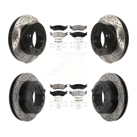 Front Rear Drilled Slot Disc Brake Rotors Semi-Metallic Pad Kit For Ford F-450 Super Duty KDF-101162