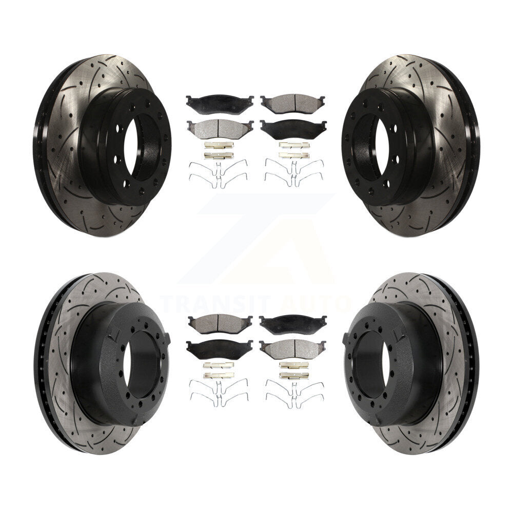 Front Rear Drilled Slot Brake Rotor Semi-Metallic Pad Kit For Ford F-450 Super Duty F-550 KDF-101163
